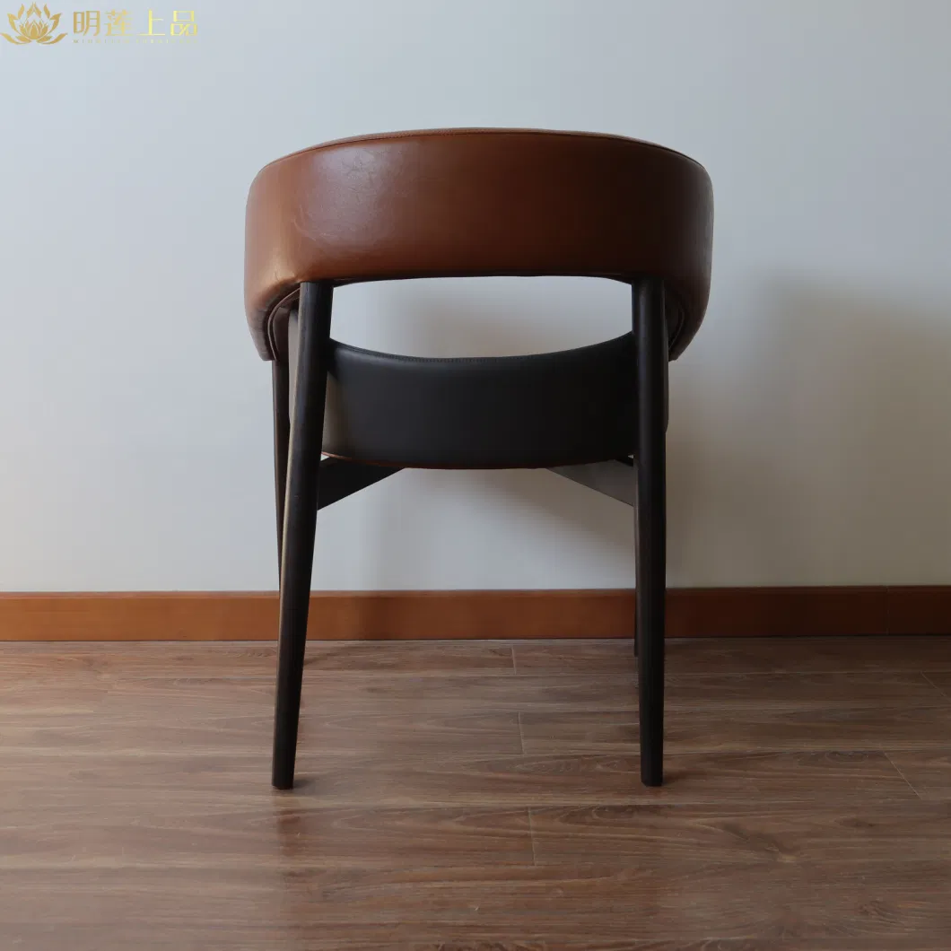 Modern Design Solid Wood Dining Chair Micro-Fiber Leather Upholstered Restaurant Chair Wooden Leisure Chair