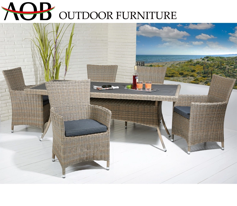 Outdoor Garden Home Dining Furniture PE Rattan Woven Chair Rectangular Kd Dining Table