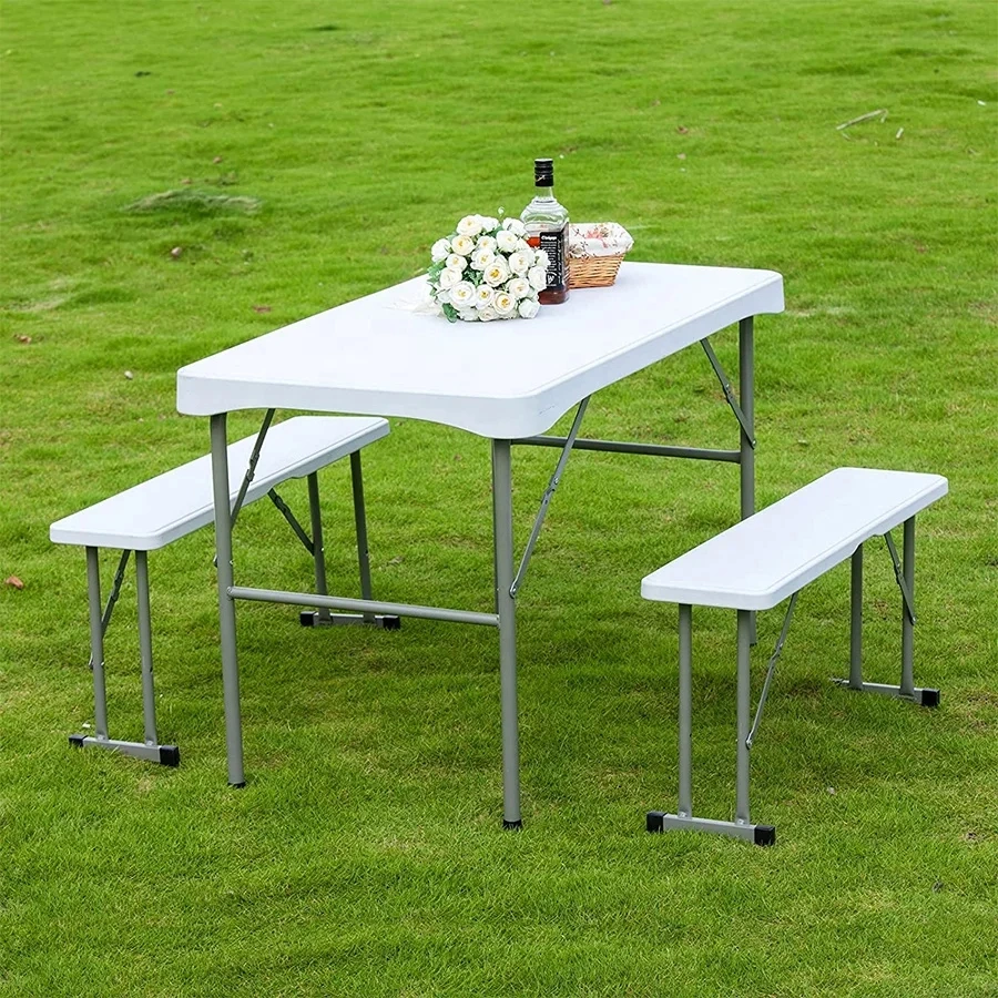 Outdoor Camping Portable Plastic Folding Picnic Table and Bench Set