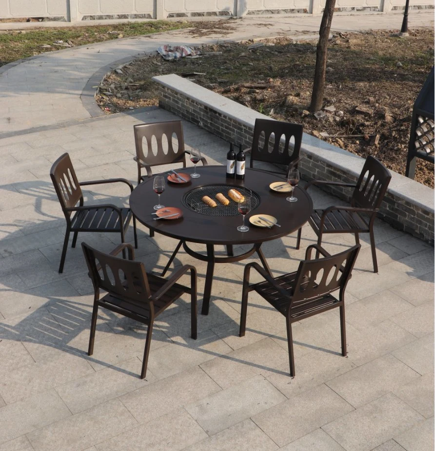 Contracted Leisure Outdoor Aluminum Art Barbecue Net Cloth Round Table Chairs Chair Outdoor Small Yard Villa Garden