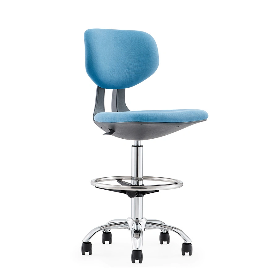 Round Pattern Chair Set PU Seat Back Bar Lab School Office Chair High Stool with Foot Ring Loop Pedal Plastic Component Wholesale Manufacture Metal Stainless