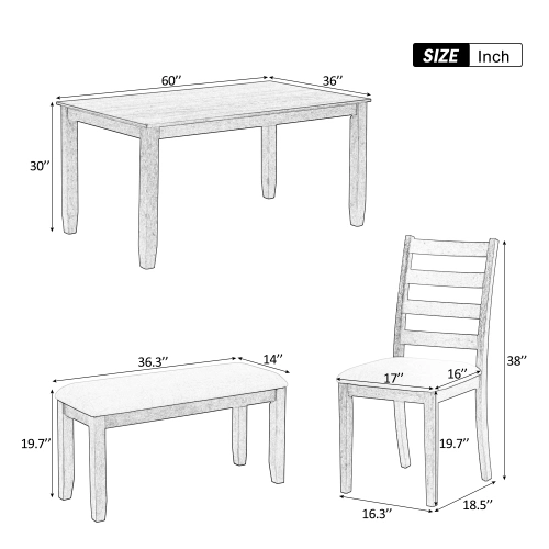 2023 Modern Luxury Design Solid Wooden Dining Room Furniture Dinner Dining Table Set with 4 Upholstered Chairs &amp; a Bench