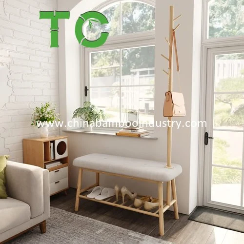 New Design Bamboo 3-in-1 Entryway Shoe Rack with Coat Rack Shoe Bench Hall Tree Bench with Storage