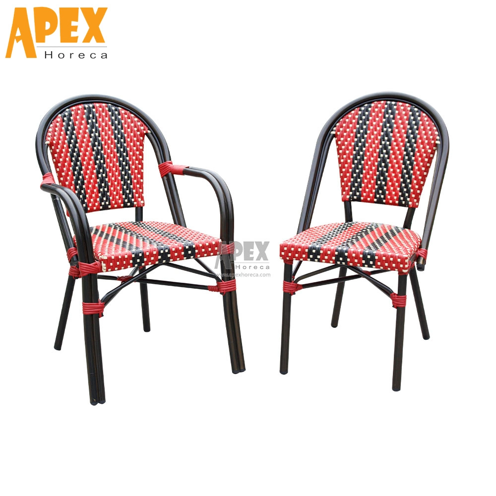 Garden Stackable French Restaurant Bistro Armchair Rattan Woven Chair Wholesale