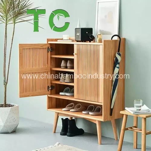 Wholesale Bamboo Shoe Rack Cabinets Bamboo Shoe Organizer with Door Multifunctional Free Standing Shoe Shelf Floor Storage Cabinet