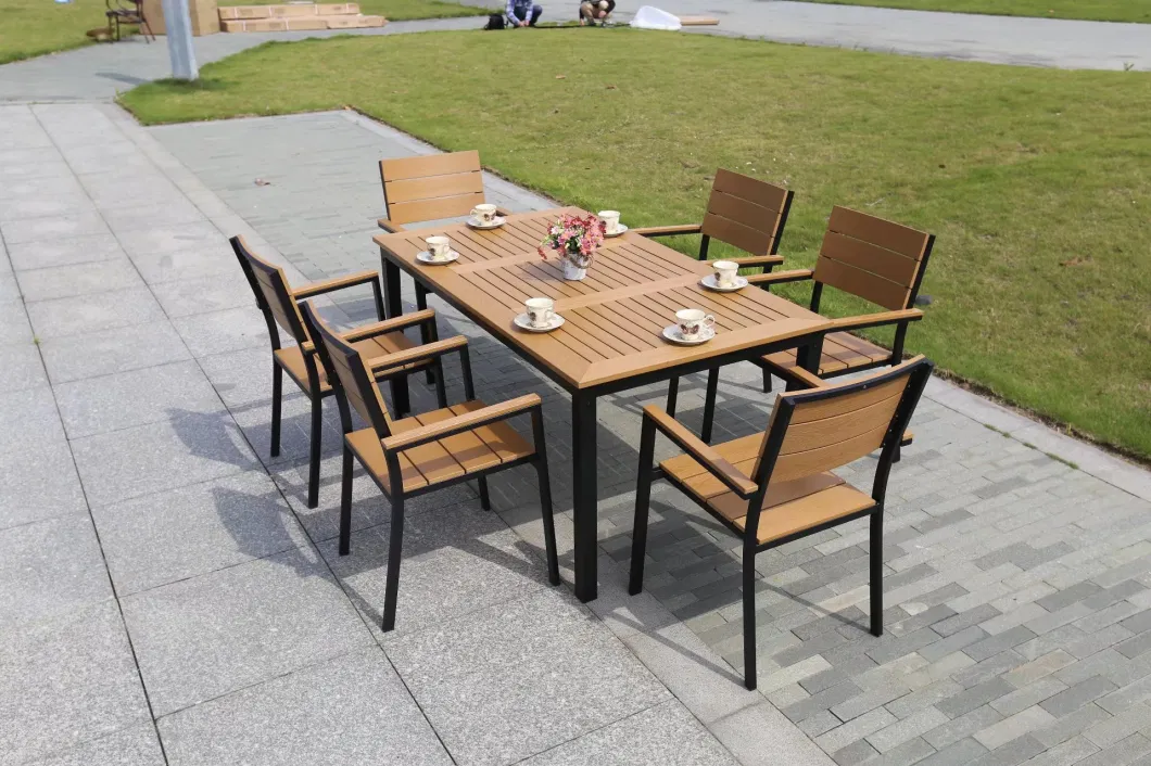 Outdoor Villa Garden Chairs and Tables Outside Yard Outdoor Leisure Anticorrosive Plastic Wood Tables and Chairs Waterproof Sunscreen