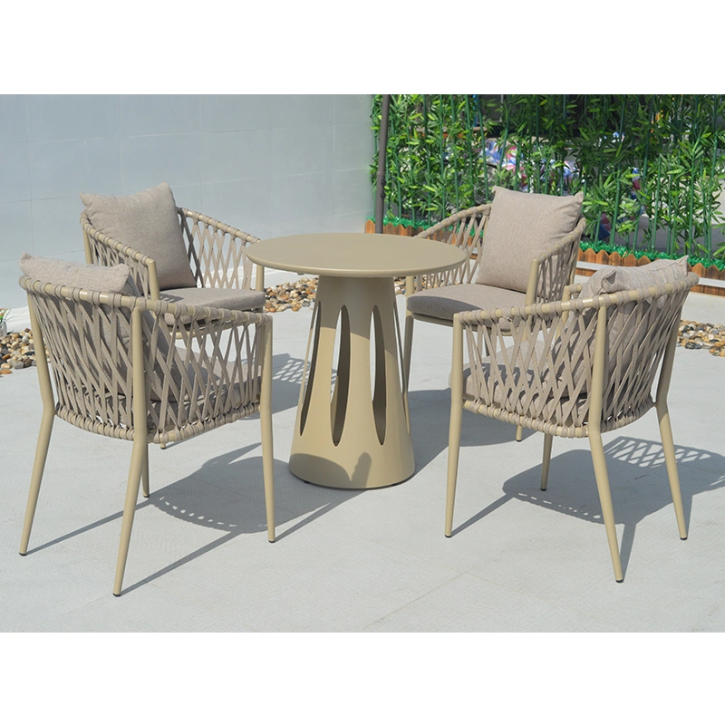 Lecong Wholesale Rope Dining Armchair Hotel Restaurant Garden Patio Aluminum Outdoor Chair