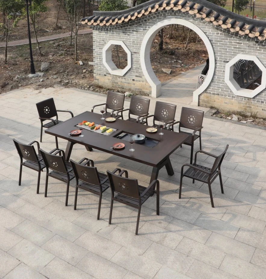 Nordic Aluminum Outdoor Garden Leisure Arts Barbecue Tables and Chairs of Household Electric Oven Outdoor Yard Long Table