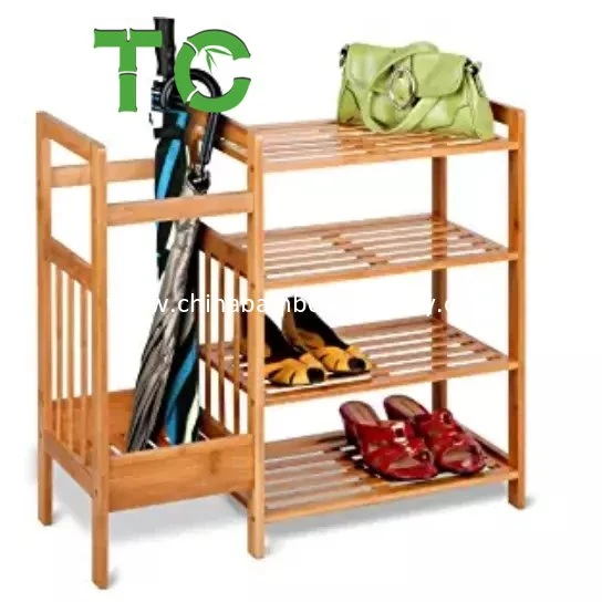 4-Tier Bamboo Shoe Rack with Umbrellas Organizer Entryway Organizer Shoe Cabinet Shoe Bench Shoe Shelf Storage Organizer