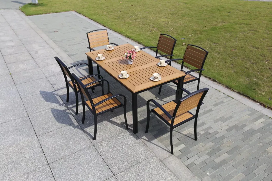 Outdoor Villa Garden Chairs and Tables Outside Yard Outdoor Leisure Anticorrosive Plastic Wood Tables and Chairs Waterproof Sunscreen