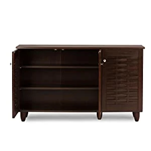 Modern Dark Brown Household Entrance Wooden Shoe Cabinet 0238