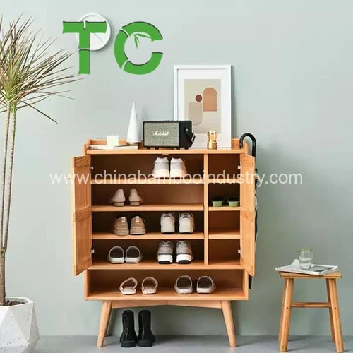 Wholesale Bamboo Shoe Rack Cabinets Bamboo Shoe Organizer with Door Multifunctional Free Standing Shoe Shelf Floor Storage Cabinet