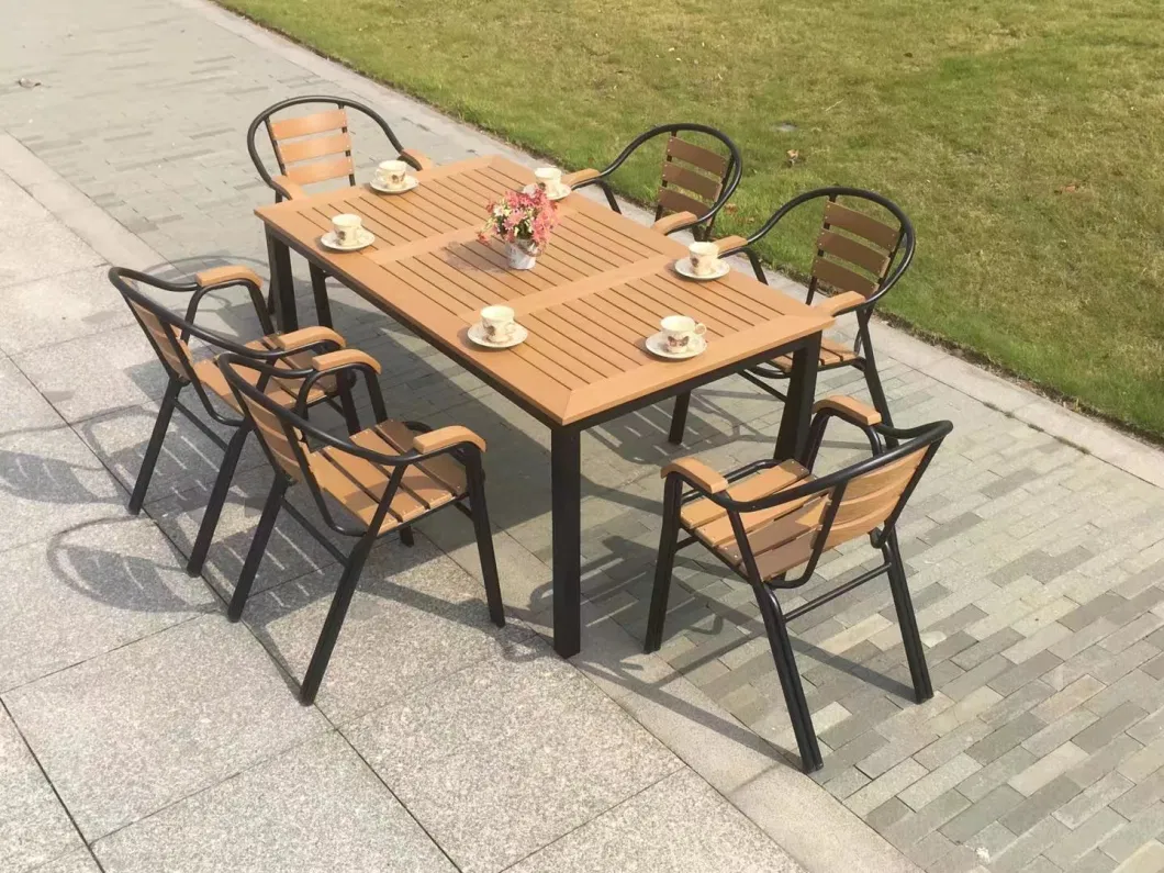 Outdoor Villa Garden Chairs and Tables Outside Yard Outdoor Leisure Anticorrosive Plastic Wood Tables and Chairs Waterproof Sunscreen