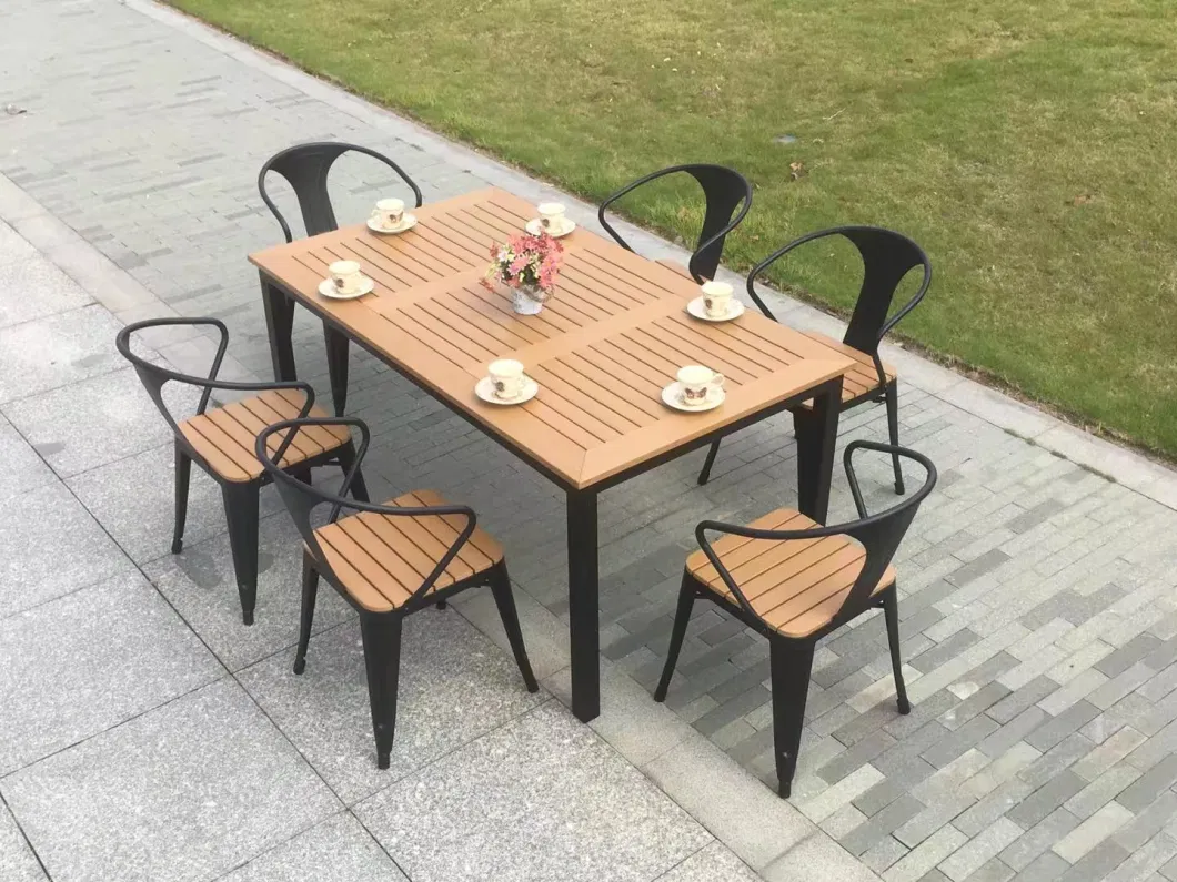 Outdoor Villa Garden Chairs and Tables Outside Yard Outdoor Leisure Anticorrosive Plastic Wood Tables and Chairs Waterproof Sunscreen