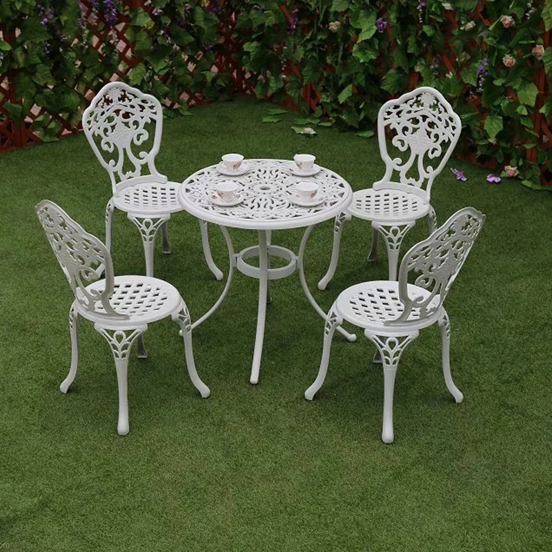 Cast Aluminum Outdoor Furniture Garden Furniture Patio Set Sunflower 4 Seater Bistro Dining Set White Color Garden Furniture Set