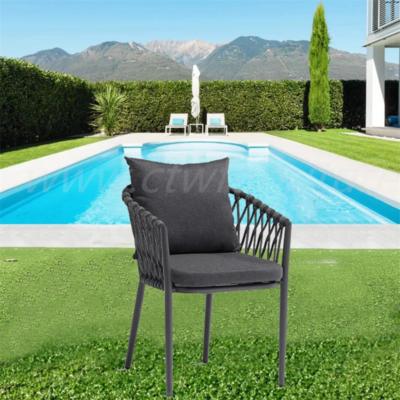 Patio Restaurant Black Woven Rope Side Chairs Outdoor Furniture Cafe Rope Chairs