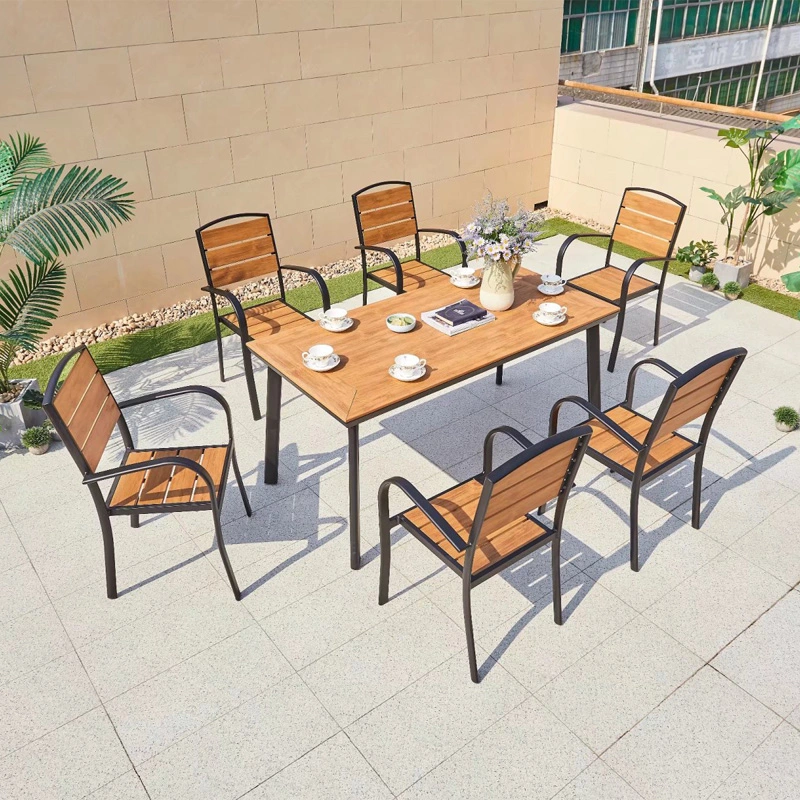 Outdoor Table Chair Courtyard Villa Garden Patio Plastic Wood Long Dining Table Outside Put Balcony Leisure Combination