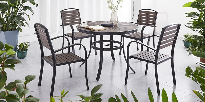 Restaurant Furniture Plastic Wood Garden Dining Set Outdoor Aluminum Table and Chair