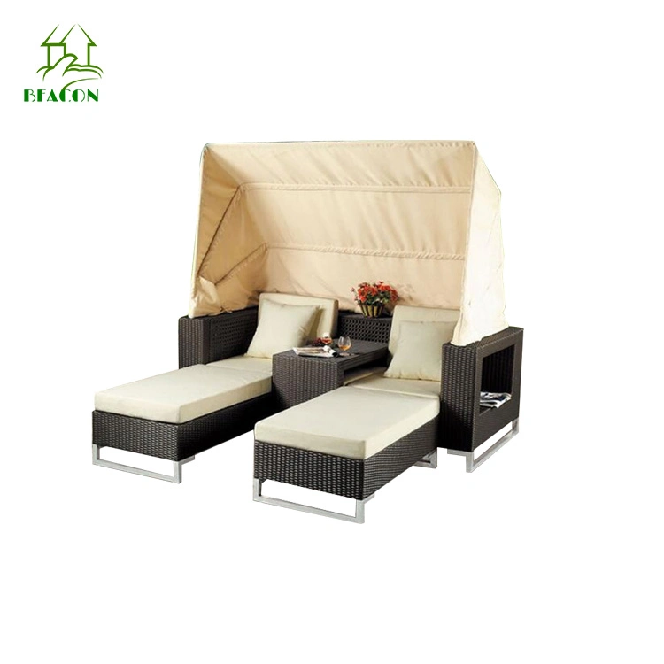 New Arrival Outdoor Furniture Swimming Pool Sun Loungers with Canopy Double Sunbed