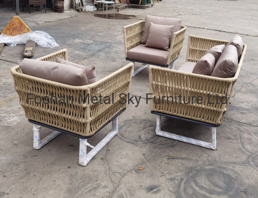 Outdoor Metal Rope Hotel Restaurant Wicker Rattan Garden Double Chaise Lounge