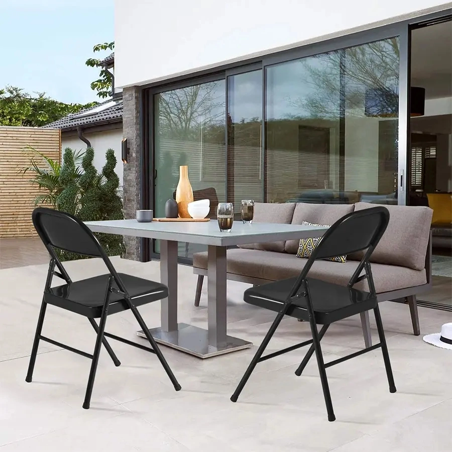 Outdoor Metal Steel Folding Chair with Black PU Upholstered Seat