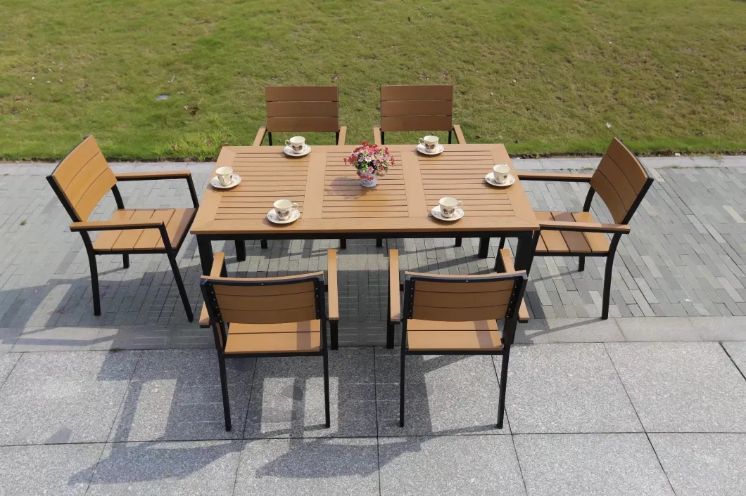 Outdoor Villa Garden Chairs and Tables Outside Yard Outdoor Leisure Anticorrosive Plastic Wood Tables and Chairs Waterproof Sunscreen