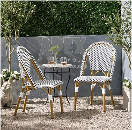 Outdoor French Bistro Chair, Black + White + Bamboo Print Finish