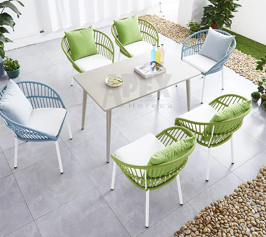 Modern Aluminum Outdoor Patio Woven-Rope Restaurant Table Chair Furniture Set