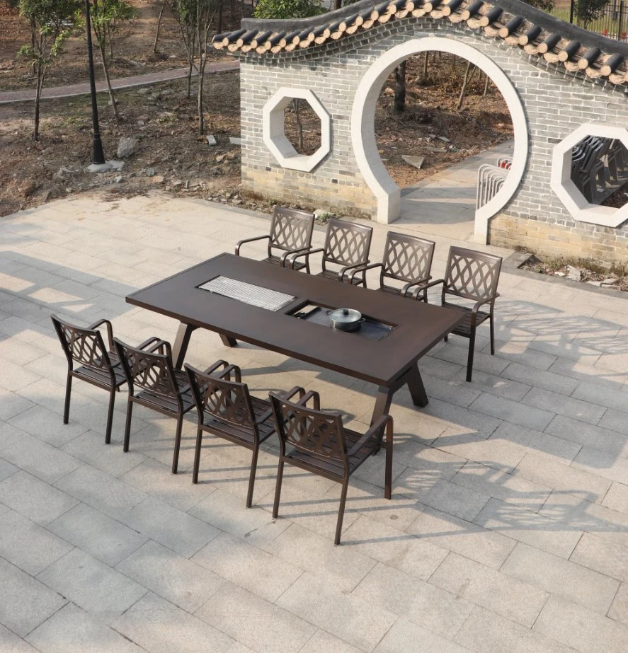 Nordic Aluminum Outdoor Garden Leisure Arts Barbecue Tables and Chairs of Household Electric Oven Outdoor Yard Long Table