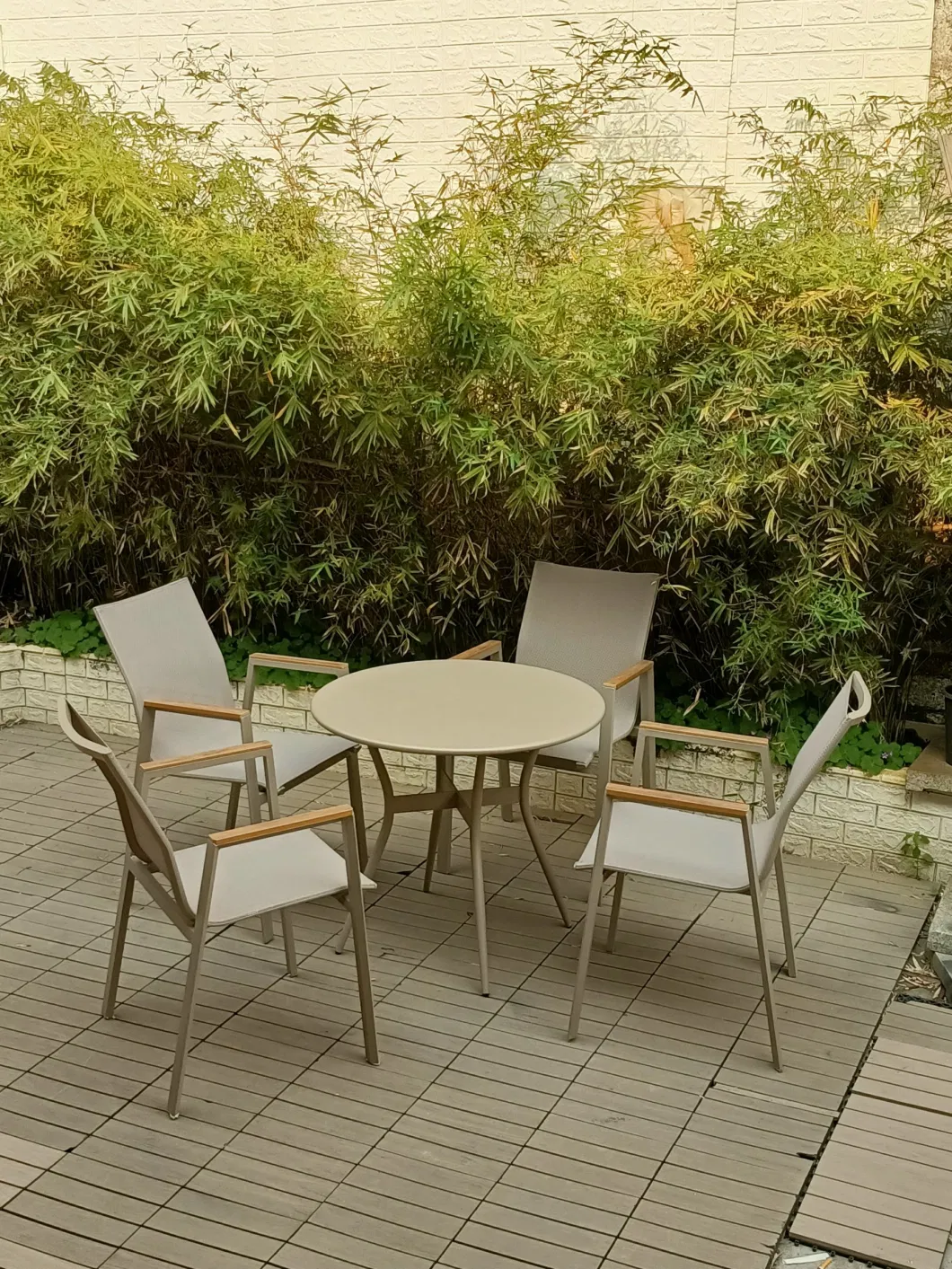 High Quality Morden Outdoor Furniture Hotel Restaurant Patio Garden Sets Dining Table Set Aluminum Rattan Plastic Wood Outdoor Chair