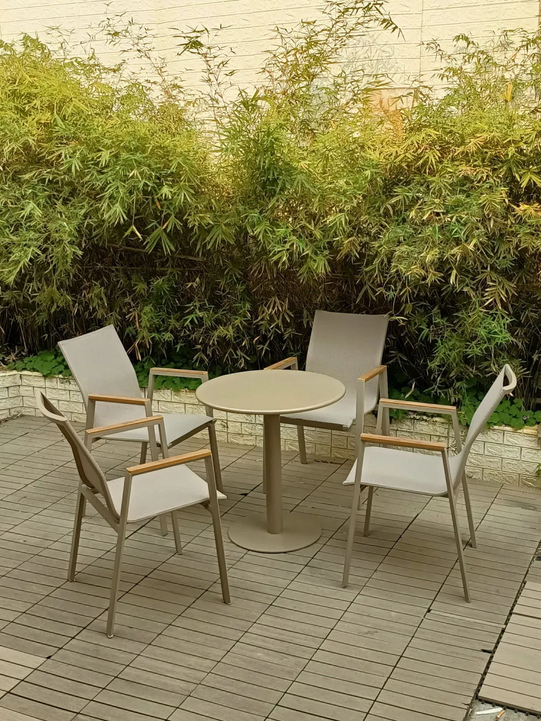 High Quality Morden Outdoor Furniture Hotel Restaurant Patio Garden Sets Dining Table Set Aluminum Rattan Plastic Wood Outdoor Chair