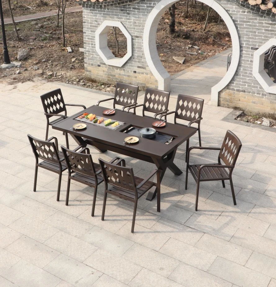 Nordic Aluminum Outdoor Garden Leisure Arts Barbecue Tables and Chairs of Household Electric Oven Outdoor Yard Long Table