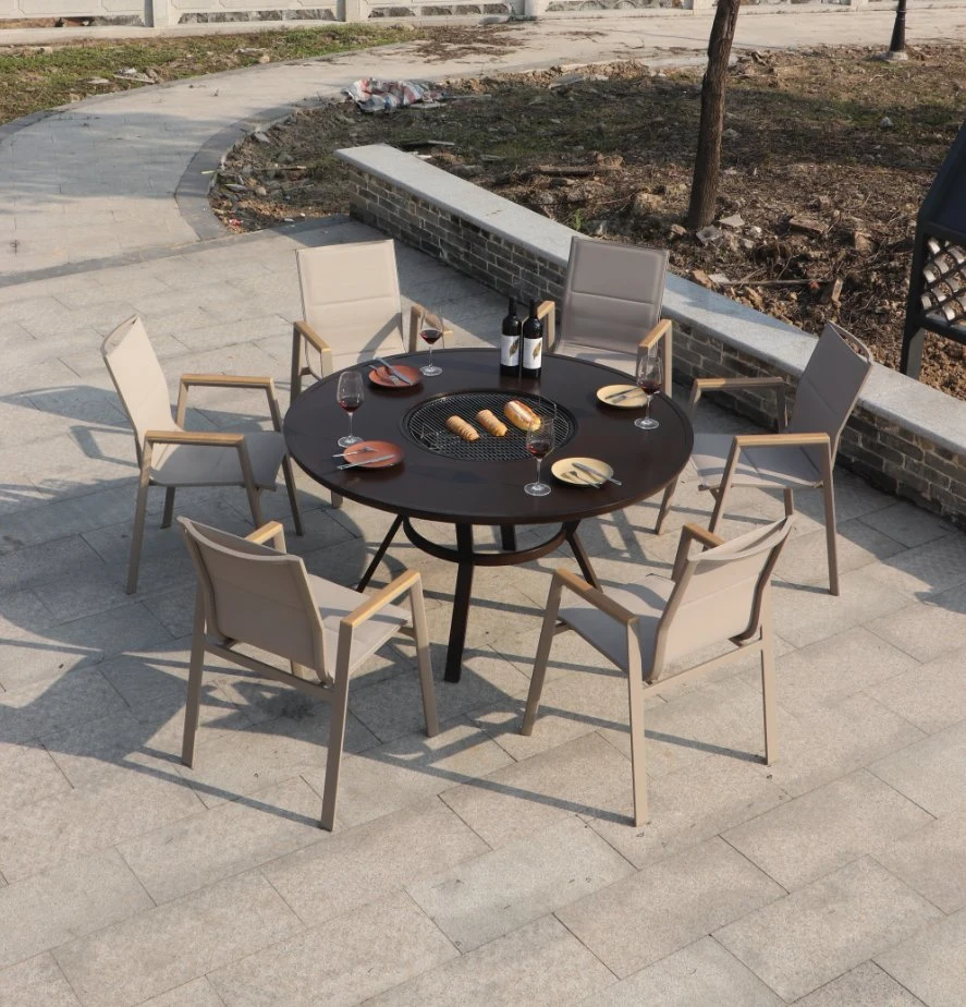 Contracted Leisure Outdoor Aluminum Art Barbecue Net Cloth Round Table Chairs Chair Outdoor Small Yard Villa Garden