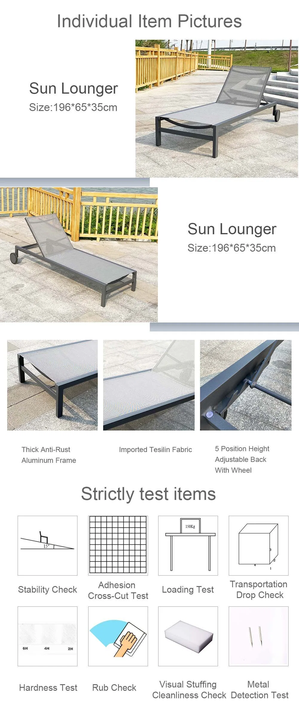 Patio Beach Aluminum Outdoor Furniture Sun Lounger for Project