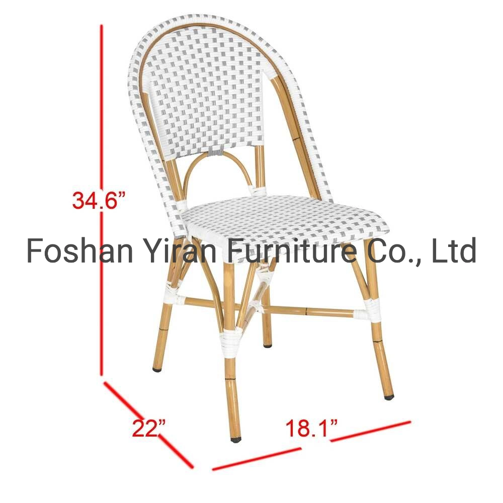 Weatherproof Stackable Outdoor Aluminum Rattan Bistro Dining Chair with Vintage French Design