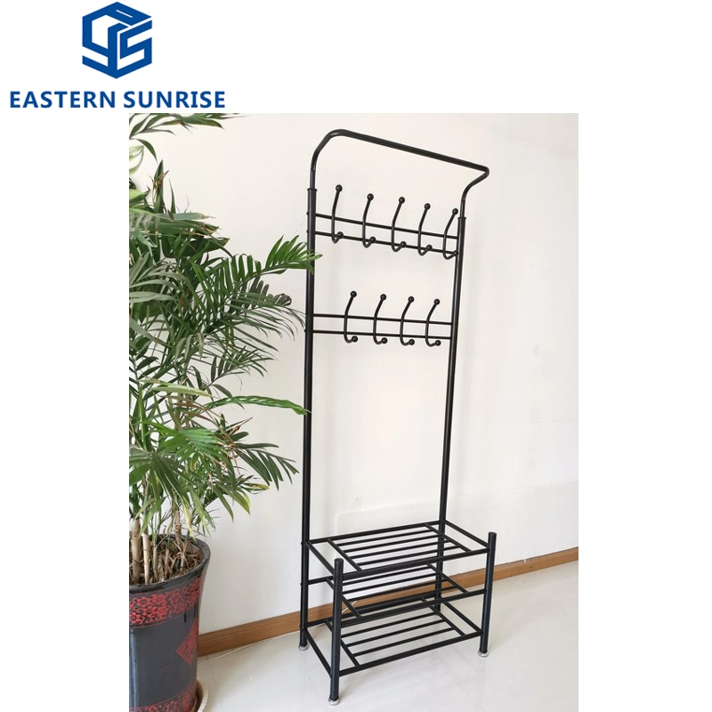 Steel Metal 3 Tier Shoe Rack with Clothes Coat Hanger