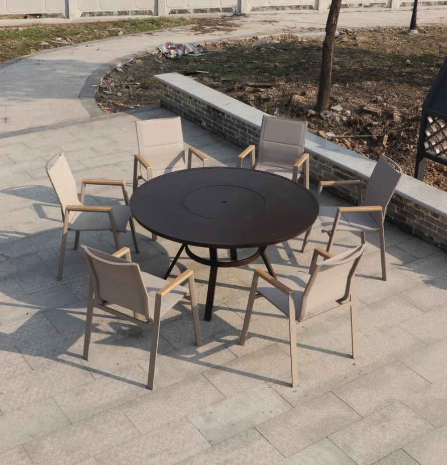 Contracted Leisure Outdoor Aluminum Art Barbecue Net Cloth Round Table Chairs Chair Outdoor Small Yard Villa Garden