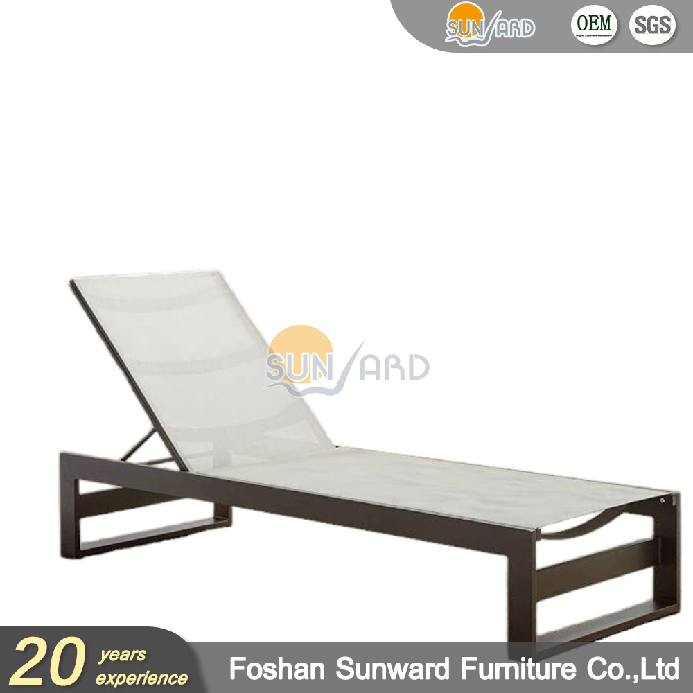 Customized Modern Wholesale Outdoor Dark Brown Deck Chair Hotel Pool Aluminum Textliene Mesh Fabric Single Chaise Lounge