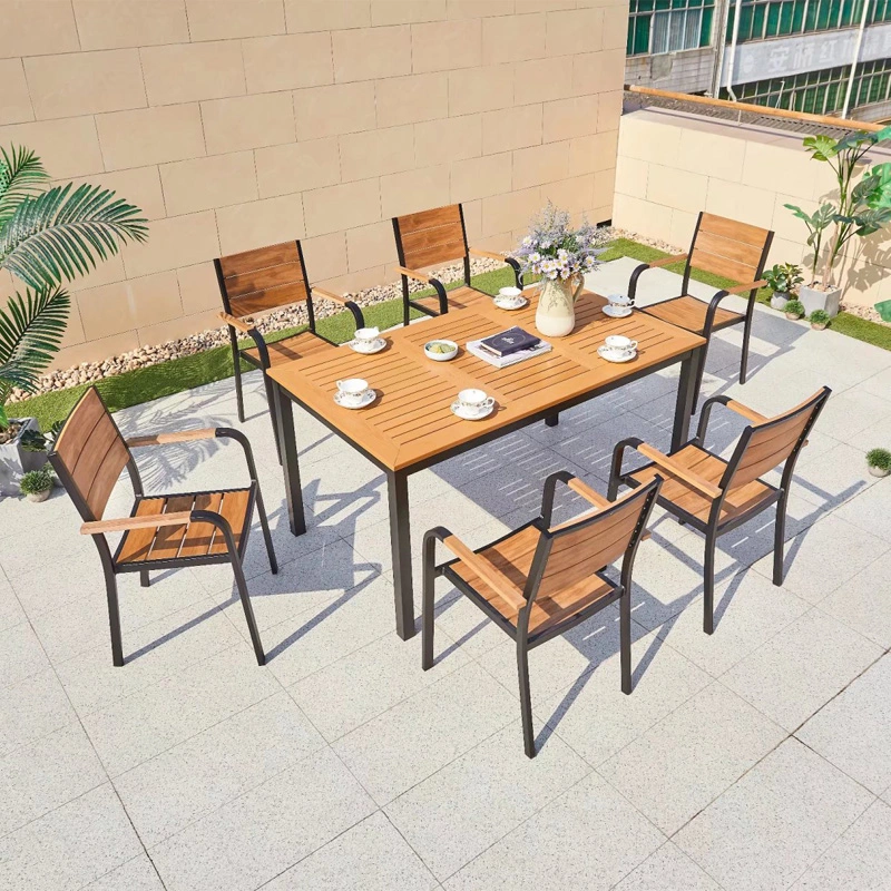 Outdoor Table Chair Courtyard Villa Garden Patio Plastic Wood Long Dining Table Outside Put Balcony Leisure Combination