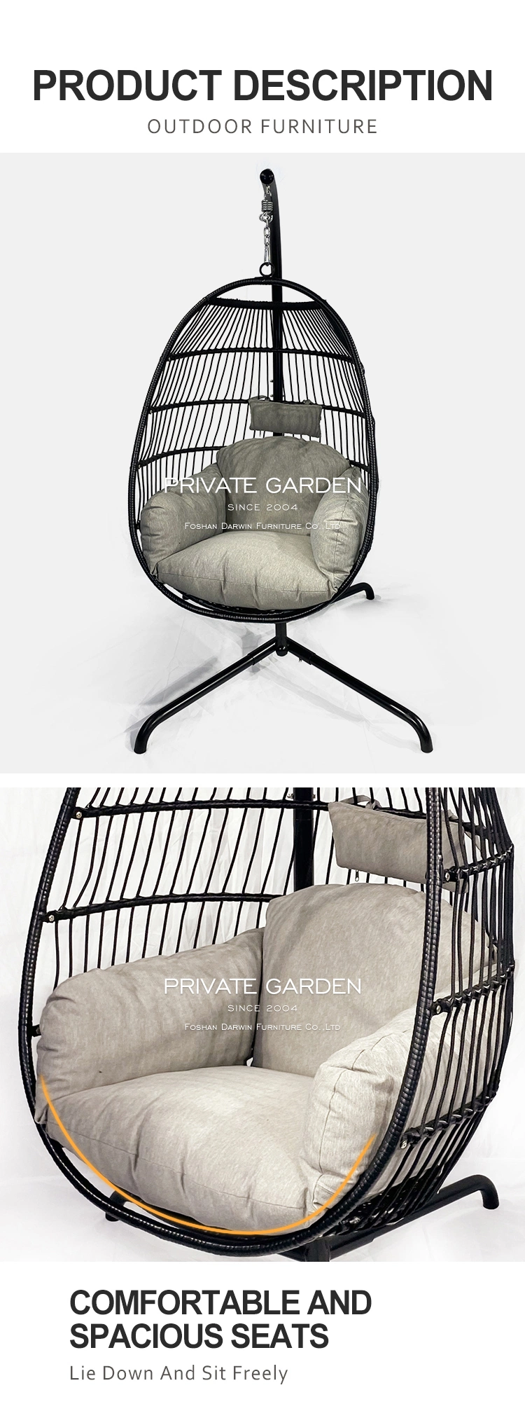 Foshan Folding Hanging Egg Garden with Cheap Price Patio Hammock Swing Chair