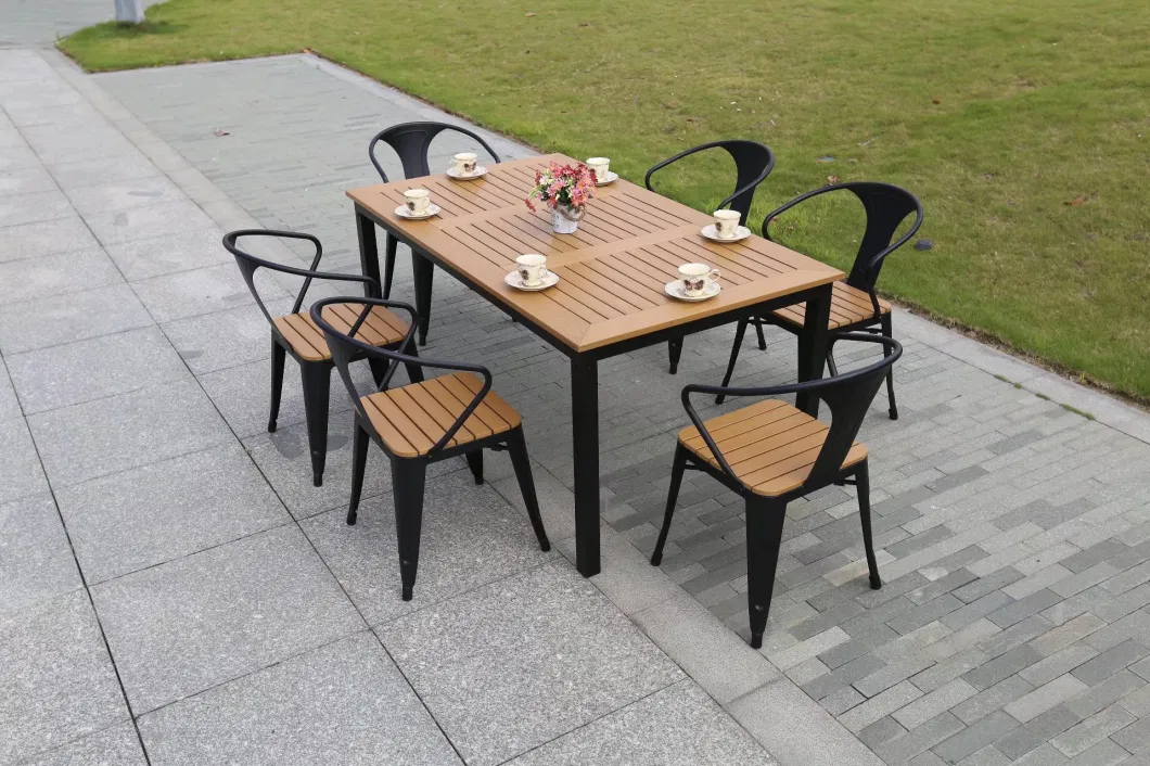 Outdoor Villa Garden Chairs and Tables Outside Yard Outdoor Leisure Anticorrosive Plastic Wood Tables and Chairs Waterproof Sunscreen