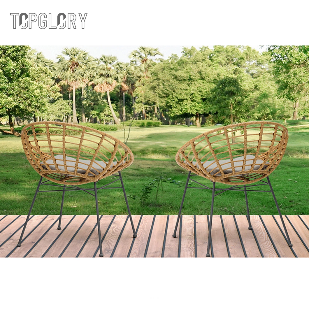 Modern Leisure Outdoor Patio Garden Stackable Rattan Chair with Waterproof Cushion