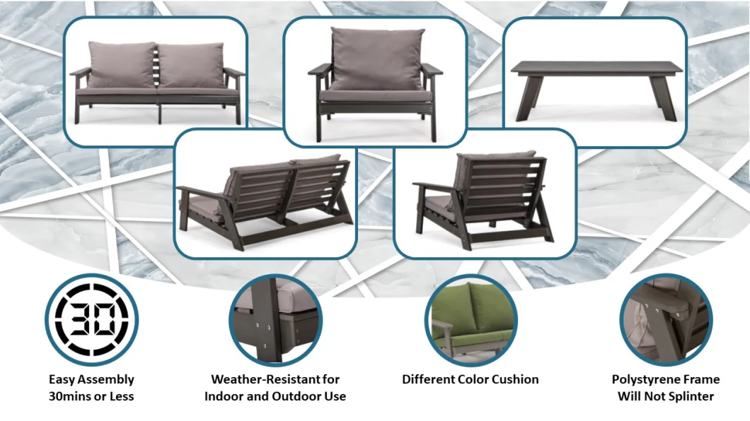 Hot Sale Modern Hotel Outdoor Patio Polystyrene/PS Wood/Plastic Wood Garden Furniture Bench Chair in Black