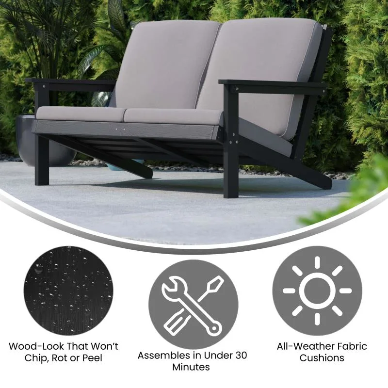 Hot Sale Modern Hotel Outdoor Patio Polystyrene/PS Wood/Plastic Wood Garden Furniture Bench Chair in Black