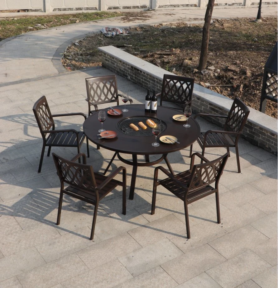 Contracted Leisure Outdoor Aluminum Art Barbecue Net Cloth Round Table Chairs Chair Outdoor Small Yard Villa Garden