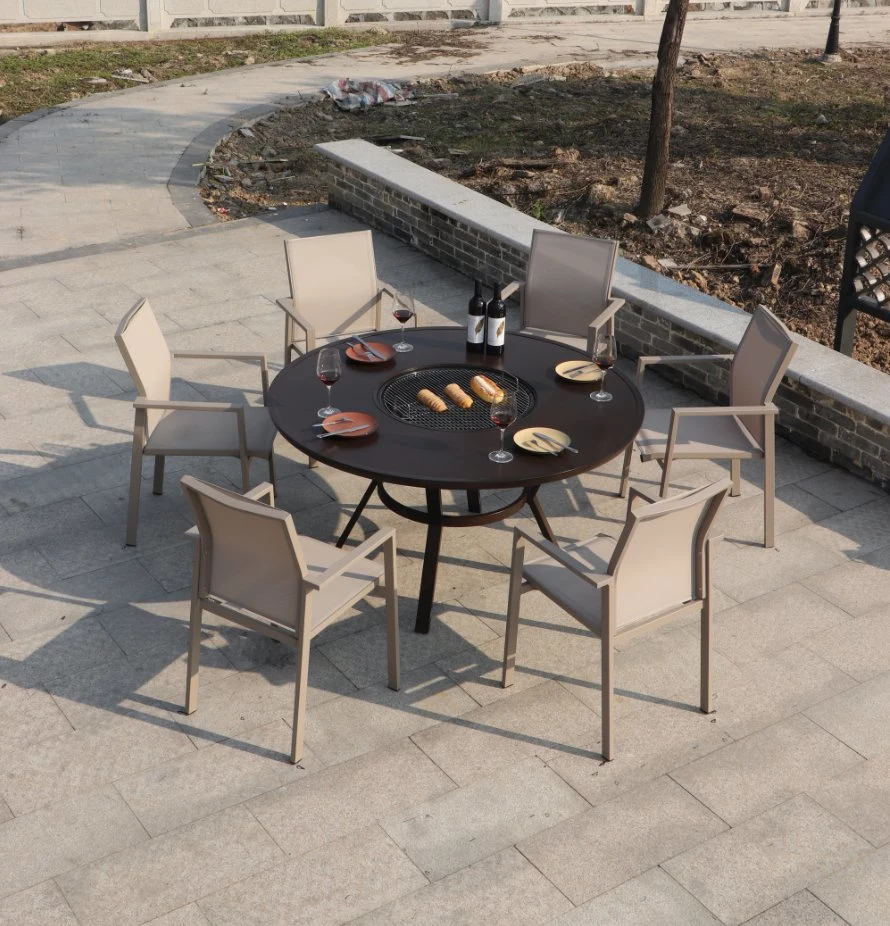 Contracted Leisure Outdoor Aluminum Art Barbecue Net Cloth Round Table Chairs Chair Outdoor Small Yard Villa Garden