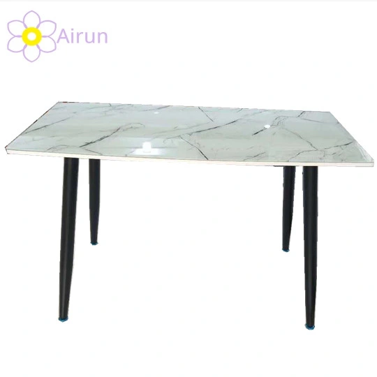 Italian Luxury Design Round Marble Glass Top Dining Table Set with Metal Legs