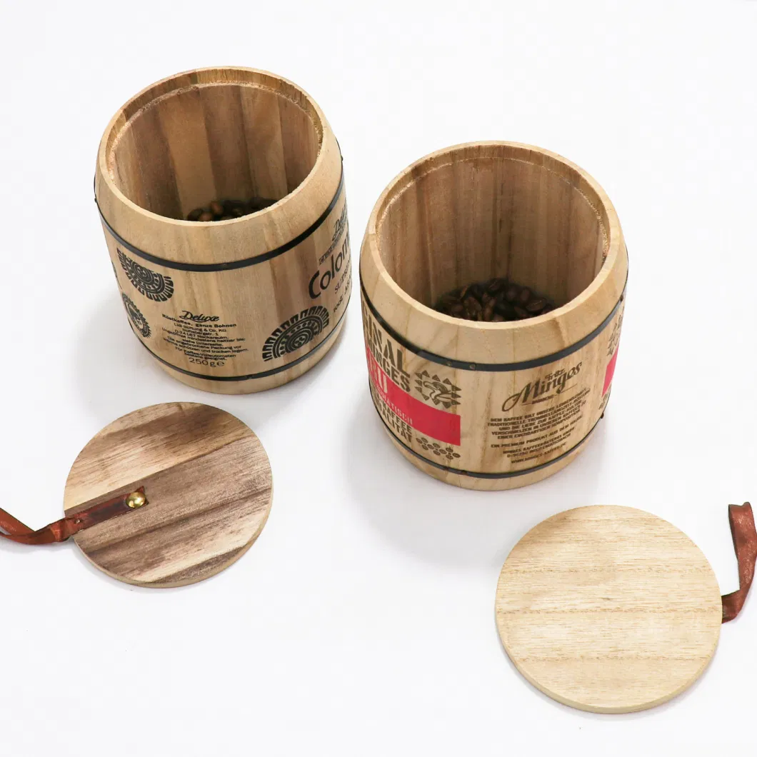 Best Selling Natural Wooden Candy Coffee Bean Packaging Bucket with Lid