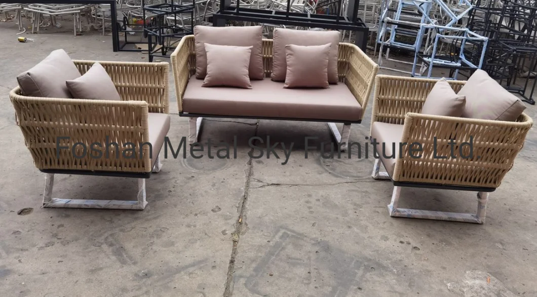 Outdoor Metal Rope Hotel Restaurant Wicker Rattan Garden Double Chaise Lounge