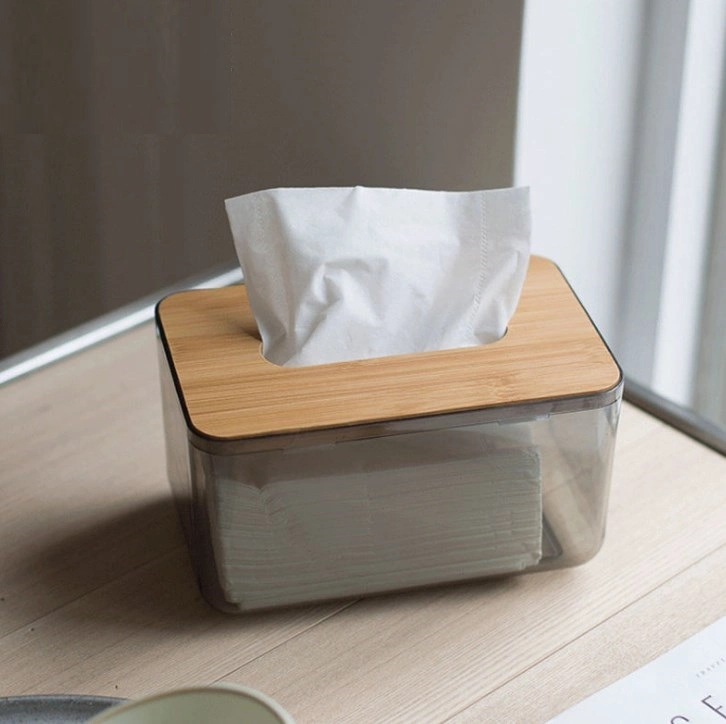 Transparent Funny Tissue Box with Bamboo Lid